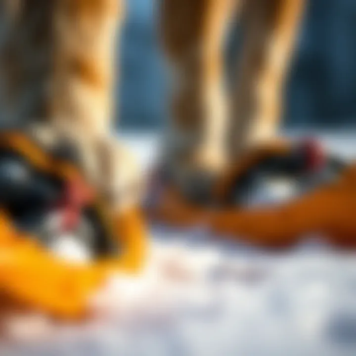 Close-up of high-quality dog snow shoes showcasing materials and design