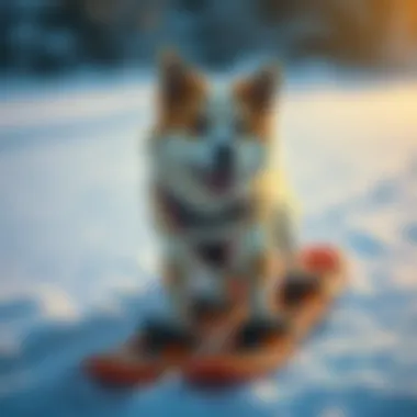 Illustration of proper sizing techniques for dog snow shoes