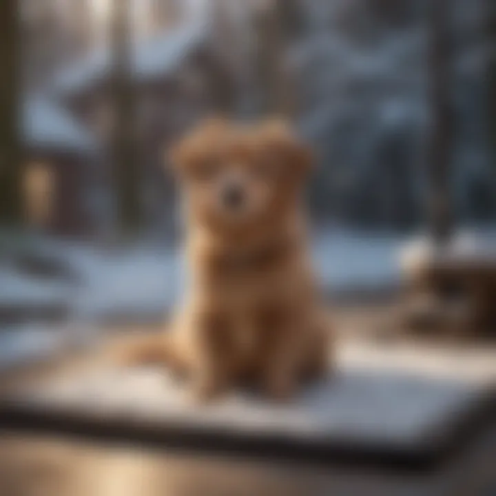 Pet enjoying warmth on a heated mat during winter