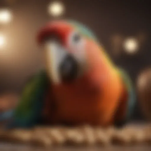 A vibrant parrot enjoying a peanut