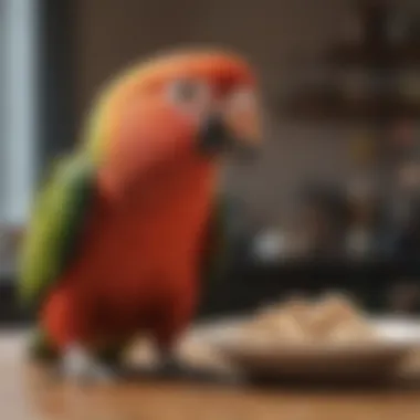 Safety First: Training Parrots to Eat Wisely A parrot trained to eat safely from a dish