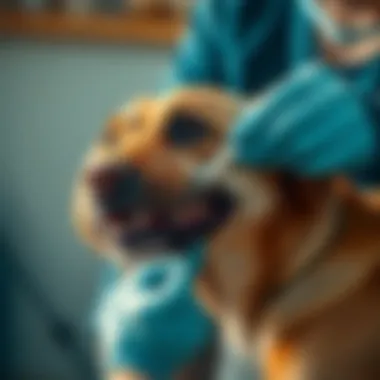 Pet owner grooming a dog with a nail file