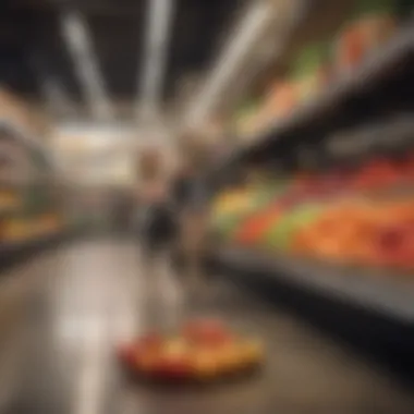 A pet owner carefully selecting safe fruits and veggies in a grocery store.