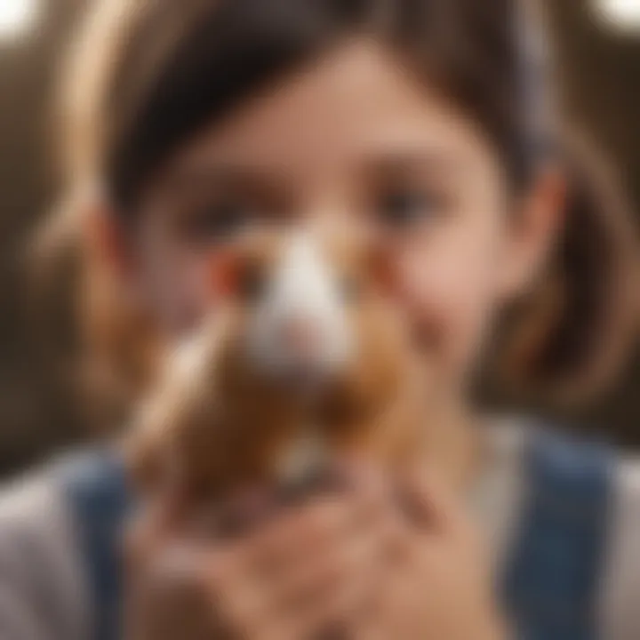 A close-up of a guinea pig being held by a child