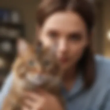 Professional groomer handling a cat with care