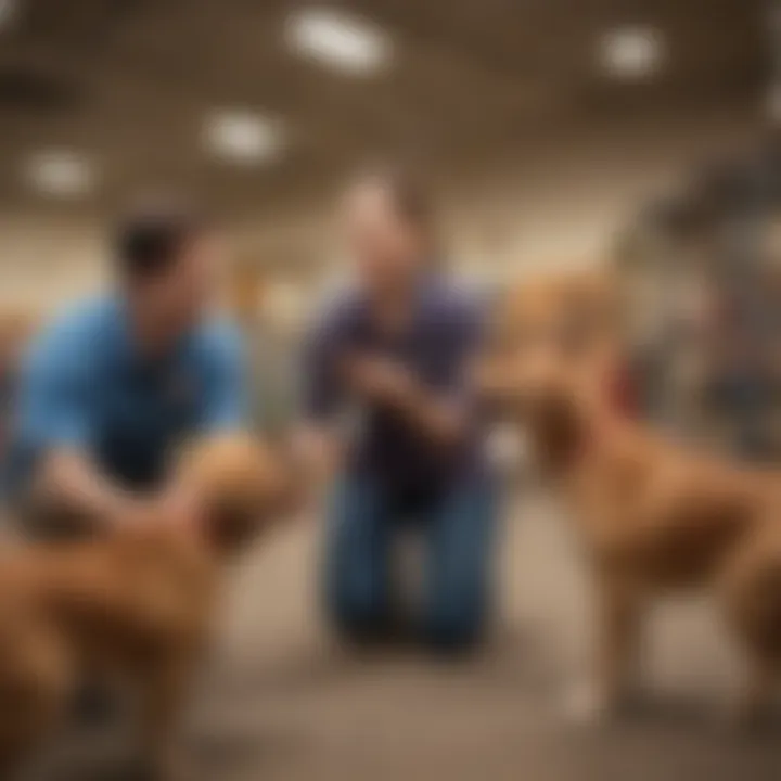 Professional staff engaging with dogs at PetSmart's Doggie Day Camp