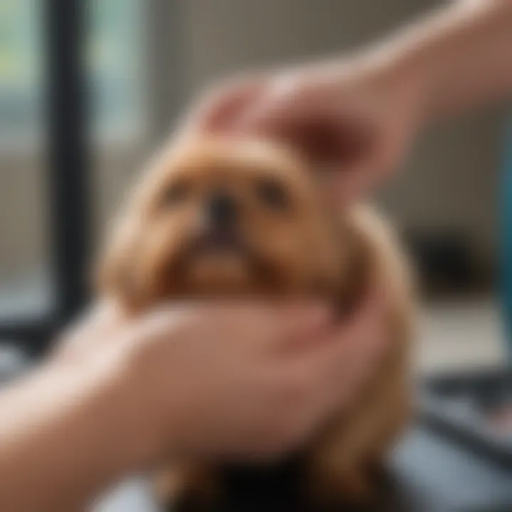 A professional groomer carefully clipping a pet's claws