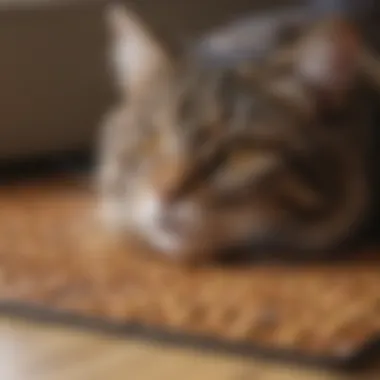 Close-up of a plastic cat food mat showing texture