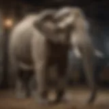 A distressed circus elephant in a cramped enclosure
