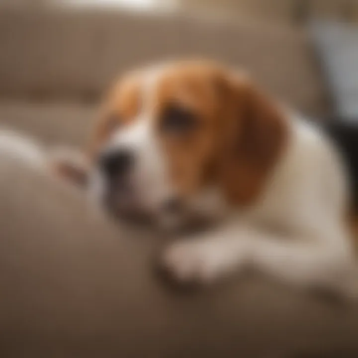 Pocket Beagle snuggled on a couch with its owner