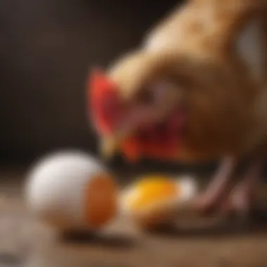 Curiosity: The Trigger Behind Egg Consumption Close-up of a chicken inspecting its egg