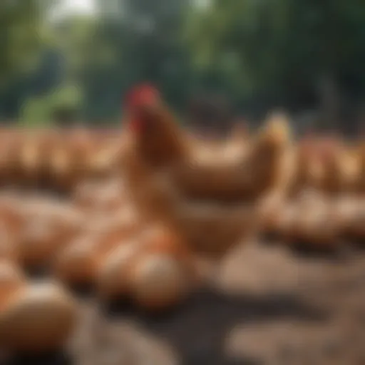 A flock of chickens in a natural setting