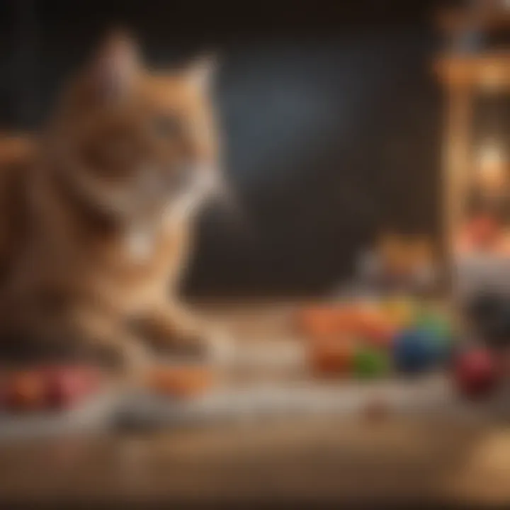 A well-organized cat play area with toys