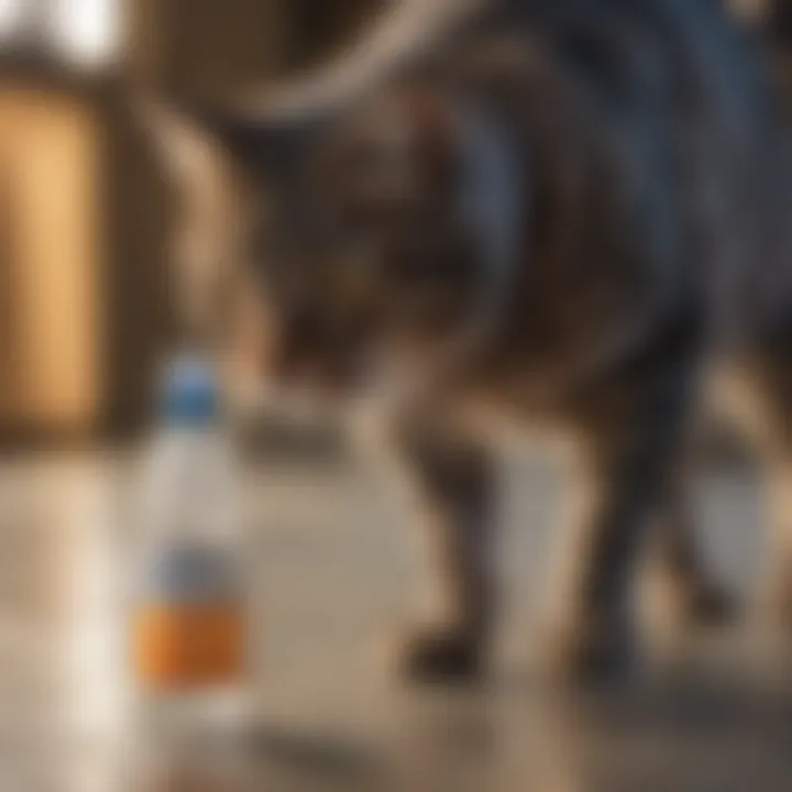 A pet owner using a spray bottle to deter a cat