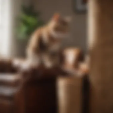 Protective Measures with Scratching Post A cat scratching post placed near leather furniture