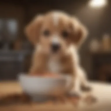 A playful puppy enjoying Hill Science Puppy Food from a bowl