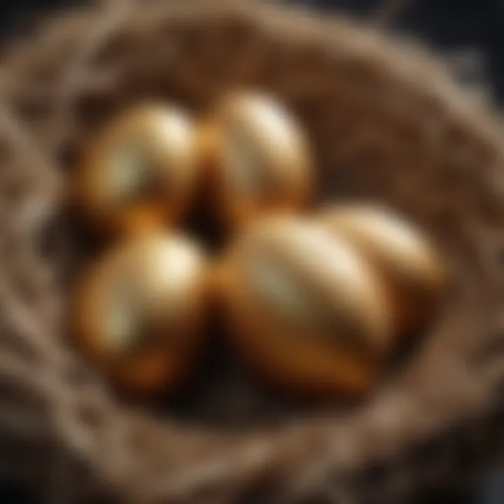 A close-up of Golden Comet eggs in a nest