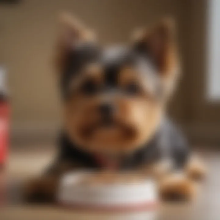 A close-up of Yorkshire Terrier enjoying a bowl of Purina Pro Plan dog food