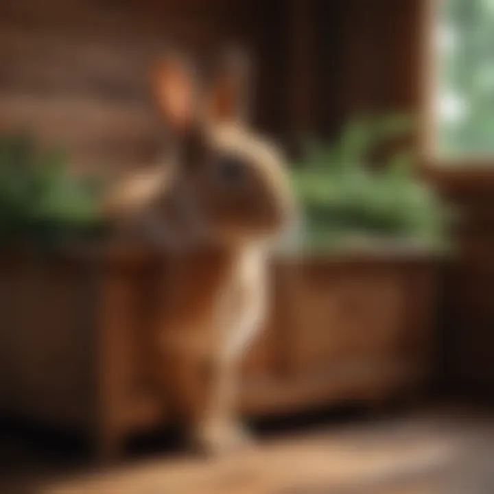 Rabbit happily resting inside a cedar hutch