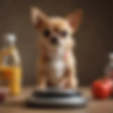 A Chihuahua being weighed to ensure proper portion control for its diet.