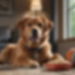 A happy dog sitting next to a comfort item