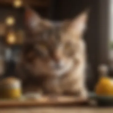 A holistic approach to cat care with natural remedies displayed on a table