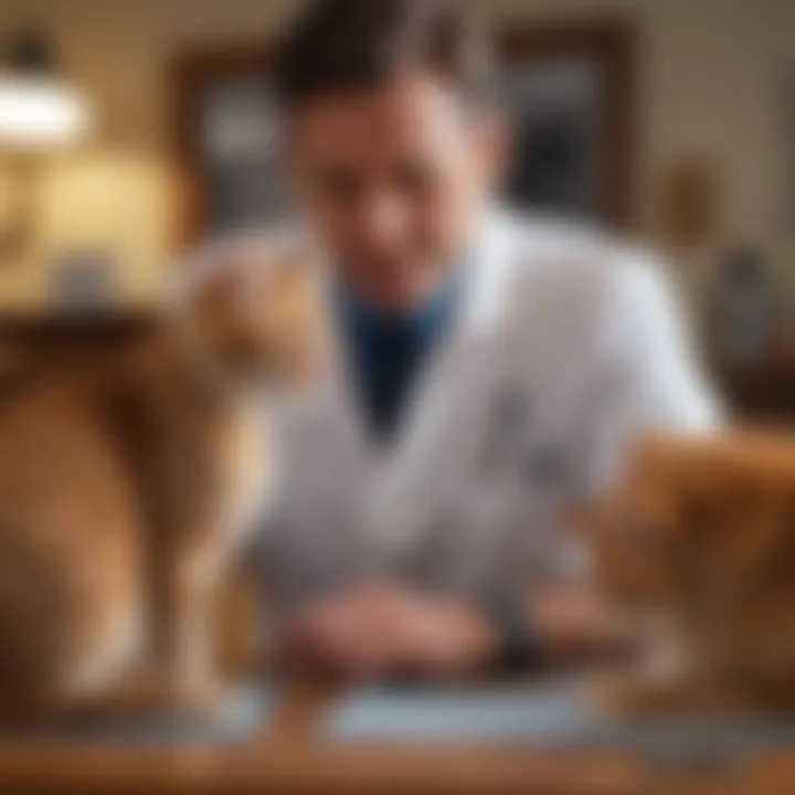 A veterinarian examining a cat with skin issues in an office setting