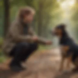 A qualified dog trainer interacting with a dog in training