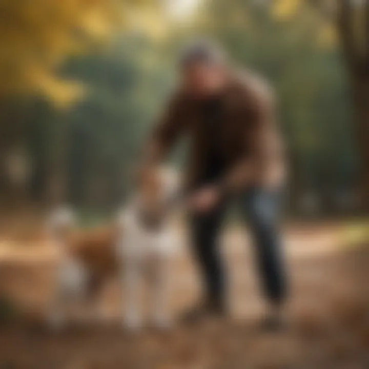 A trainer demonstrating a skill with a dog during a training session
