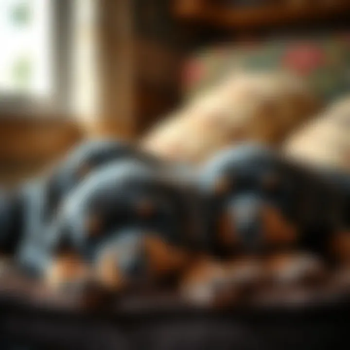 Rottweiler Lab puppies resting together in a cozy setting