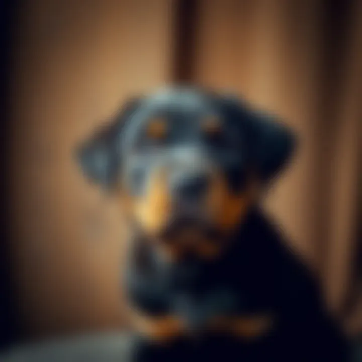 A Rottweiler Lab puppy with a curious expression