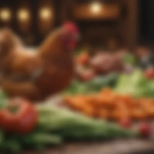 A variety of fresh vegetables suitable for chicken feed