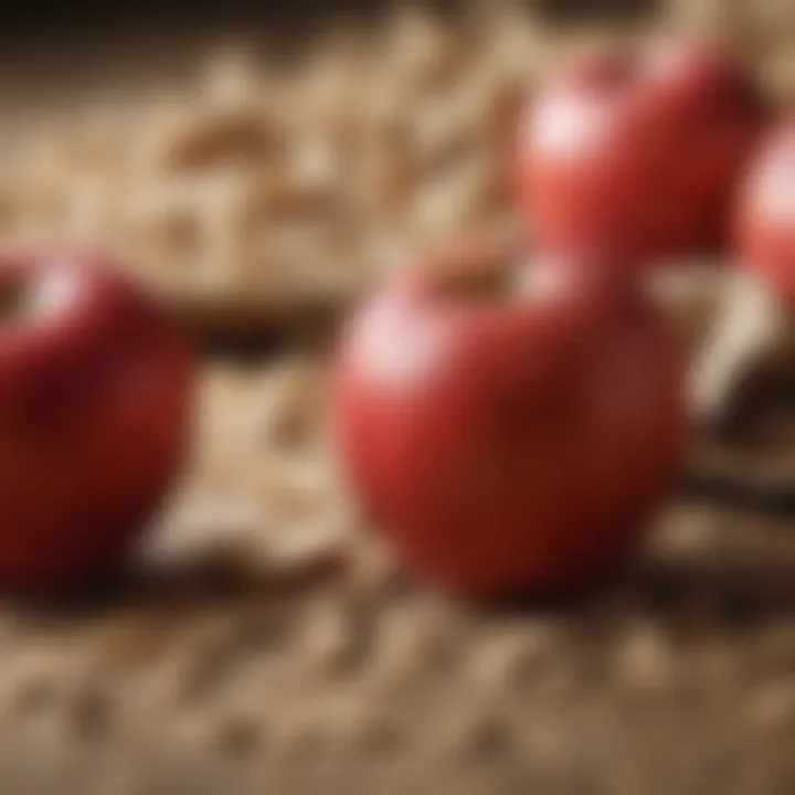 A close-up of apples and oats, popular horse treats