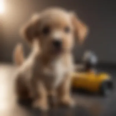 A schnocker puppy receiving training and learning commands