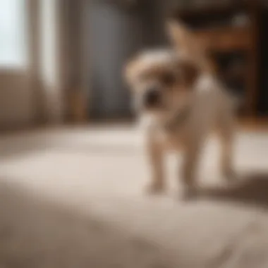 A pet owner applying carpet detergent to a stained area