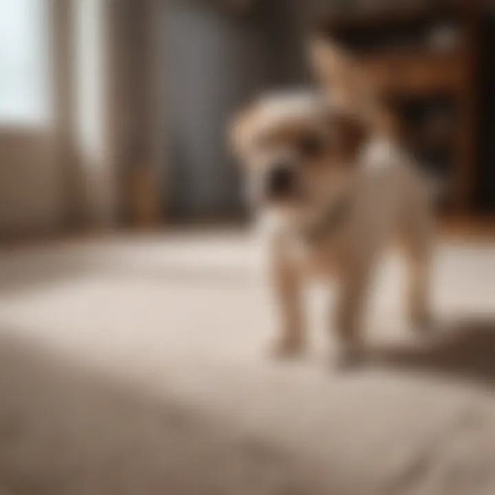 A pet owner applying carpet detergent to a stained area