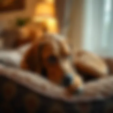 Relaxing in Luxury: Senior Labrador Comfort Senior Labrador resting comfortably on a plush bed