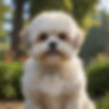 Shih Poo with a clean and well-groomed coat in a vibrant outdoor setting