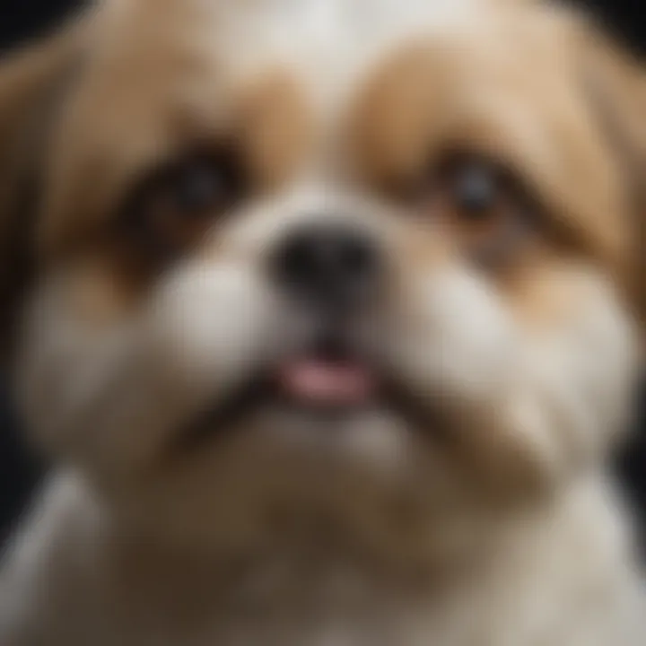 A close-up of a Shih Tzu mix displaying unique facial features