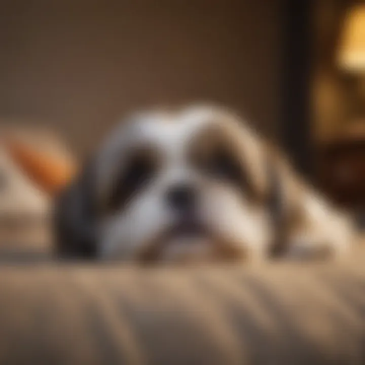 A Shih Tzu mix lounging comfortably in a cozy environment