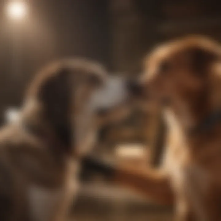 An owner engaging in positive reinforcement training with a dog