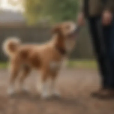 Effective Training Techniques for Barking Dogs A dog owner using positive reinforcement to train a dog, showcasing a training method