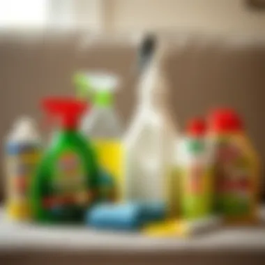 Essential Cleaning Supplies for Odor Removal Essential cleaning supplies arranged neatly for odor removal