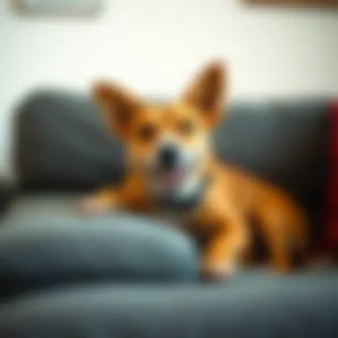 Happy Dog on Fresh-Smelling Couch A dog happily playing on a fresh-smelling couch