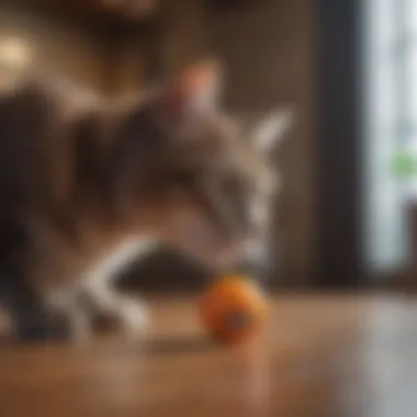 A cat playing with interactive toys