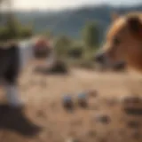 A dog observing a cat from a distance, showcasing curiosity