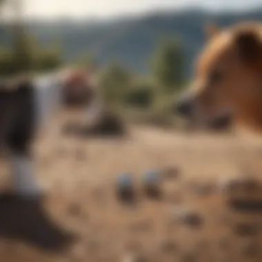 A dog observing a cat from a distance, showcasing curiosity