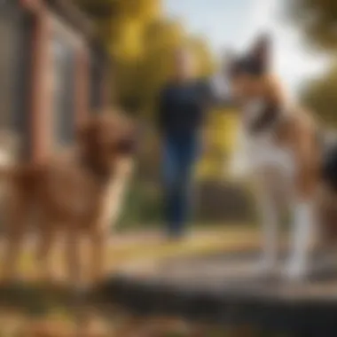 A dog engaged in training with a trainer, focusing on commands