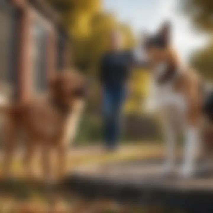 A dog engaged in training with a trainer, focusing on commands
