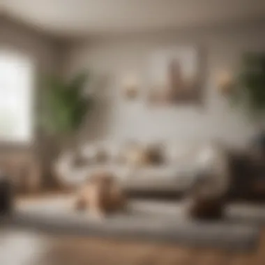 A cozy living room with a clean dog enjoying the space